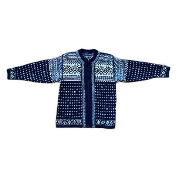 Nordstrikk Blue 100% Wool Norway Fair Isles Open Cardigan Top Women's Size Large - Picture 3 of 11